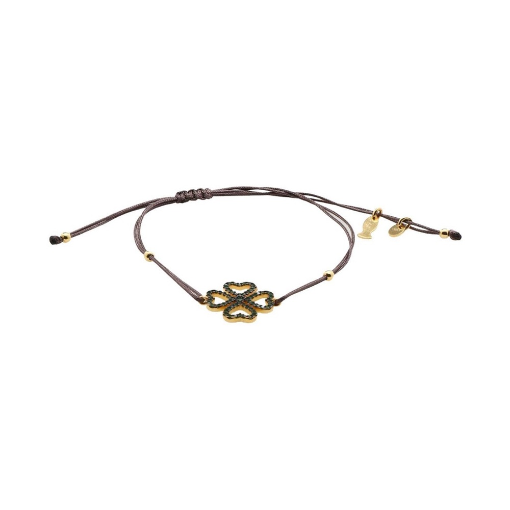 Kurshuni women bracelet on extendable cord luck leaf zirconia cubic dove gray